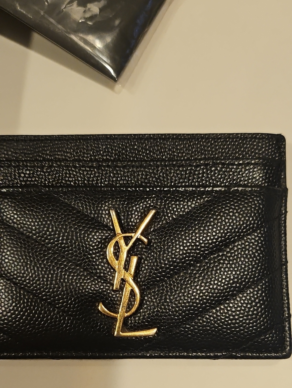 Saint Laurent Black Quilted Leather Card Case with Gold YSL Emblem